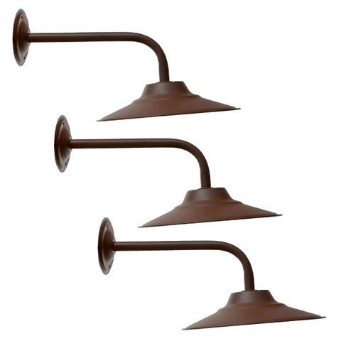 Kit 3 Arandela Retrô Externa Prato Alumínio Braço Curvo 30cm Marrom
