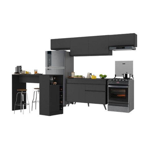 Armário de Cozinha Modulado com Bancada Veneza Multimóveis Mp2212 Preto