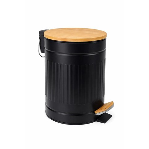 Lixeira com Tampa e Pedal de Bambu 3 Litros Fluted 17x24cm Jolitex - Preta