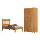 Ver imagem 1 de Kit Bela Cama Solteiro com Guarda Roupa 3 Portas para Quarto de Mdf Design Moderno de Rattan