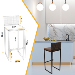 Kit 6 Bancos Quadrado Junco Argila para Bancada Alta Cozinha Área Gourmet Bistrô Piscina Bar - 2
