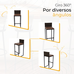 Kit 6 Bancos Quadrado Junco Argila para Bancada Alta Cozinha Área Gourmet Bistrô Piscina Bar - 5