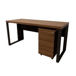 Mesa Escrivaninha Industrial 150cm Gaveteiro Clean Pés Metal Cor:nogal com Preto - 2