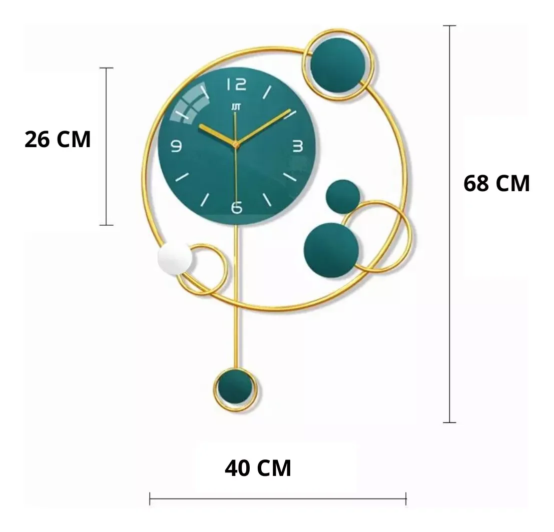 Relógio De Parede 3d Contemporâneo Nórdico Metal Verde 68x40 - 5