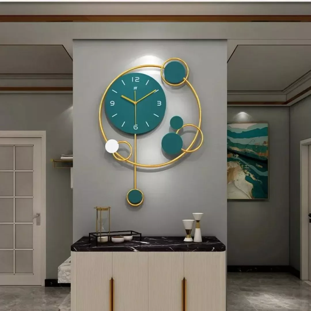 Relógio De Parede 3d Contemporâneo Nórdico Metal Verde 68x40 - 4