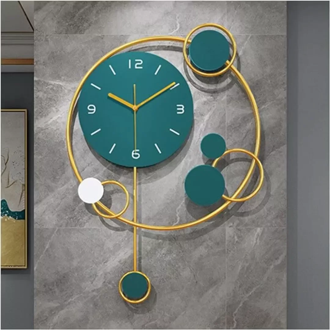 Relógio De Parede 3d Contemporâneo Nórdico Metal Verde 68x40 - 2