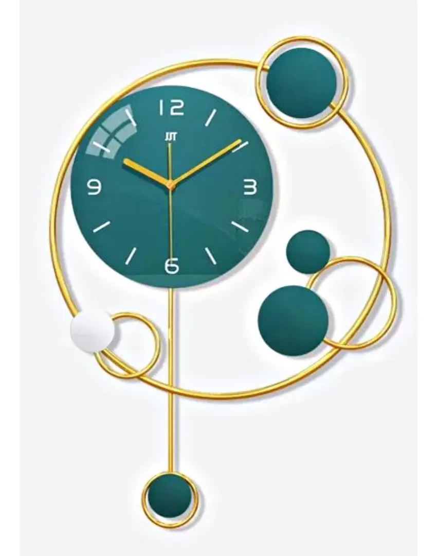 Relógio De Parede 3d Contemporâneo Nórdico Metal Verde 68x40