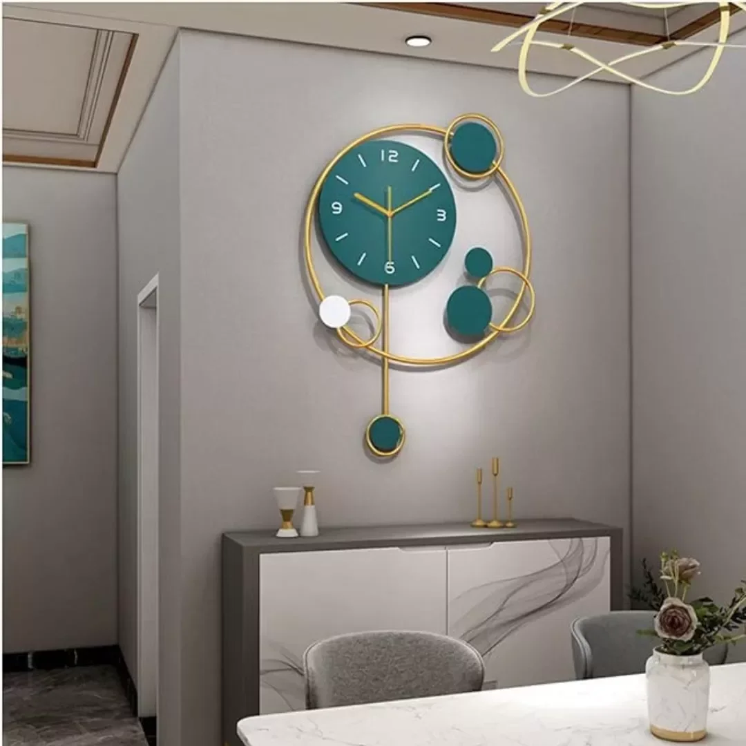 Relógio De Parede 3d Contemporâneo Nórdico Metal Verde 68x40 - 3
