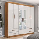 Ver imagem 1 de Guarda-roupa Casal Mondo 6 Portas 4 Gavetas com Espelho Cinamomo/off White - Pnr Móveis