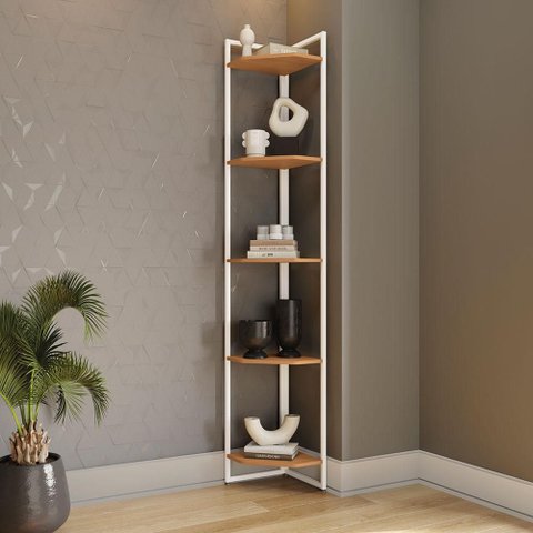 Torre Desk de Canto Multiuso 5 Prateleiras Canela/branco