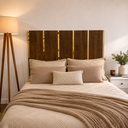 Ver imagem 3 de Cabeceira para Cama de Casal Modular Ripada Mdf Amadeirado com Acrílico Espelhado Dourado Premium