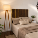 Ver imagem 4 de Cabeceira para Cama de Casal Modular Ripada Mdf Amadeirado com Acrílico Espelhado Dourado Premium