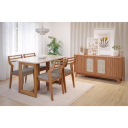 Conjunto de Mesa Cimol Régia 130x80cm com 4 Cadeiras Damasco - Madeira/cinza - 2