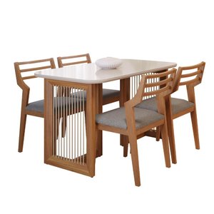 Conjunto de Mesa Cimol Régia 130x80cm com 4 Cadeiras Damasco - Madeira/cinza