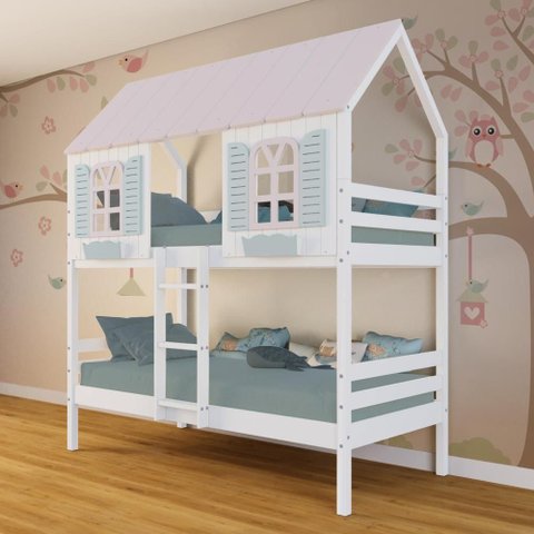 Beliche Casinha Bela - Madeira Maciça Branco/rosa/verde | Megamobilia
