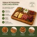 Ver imagem 6 de Tabua Petisqueira Carne Madeira Teca 3 Molheiras Bandeja Petiscos Aperitivos Completa Ramequim Gourm
