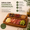 Ver imagem 3 de Tabua Petisqueira Carne Madeira Teca 3 Molheiras Bandeja Petiscos Aperitivos Completa Ramequim Gourm