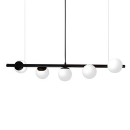 Lustre Pendente Figo Preto - 5 Globos Esfera de Vidro Branco - 1