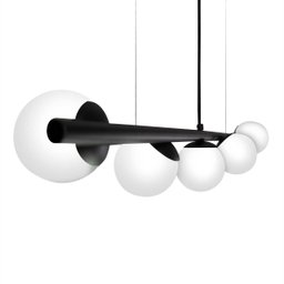 Lustre Pendente Figo Preto - 5 Globos Esfera de Vidro Branco - 3