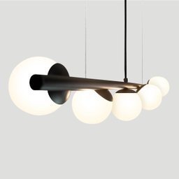 Lustre Pendente Figo Preto - 5 Globos Esfera de Vidro Branco - 4