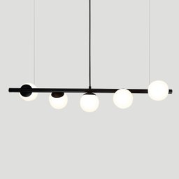 Lustre Pendente Figo Preto - 5 Globos Esfera de Vidro Branco - 2