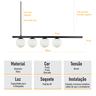 Lustre Pendente Figo Preto - 5 Globos Esfera de Vidro Branco - 5