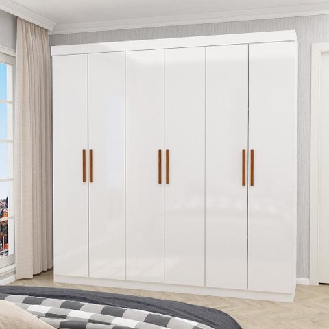 Guarda-Roupa Solteiro com 6 Portas e 2 Gavetas 153cm Multimóveis CR35562 Branco