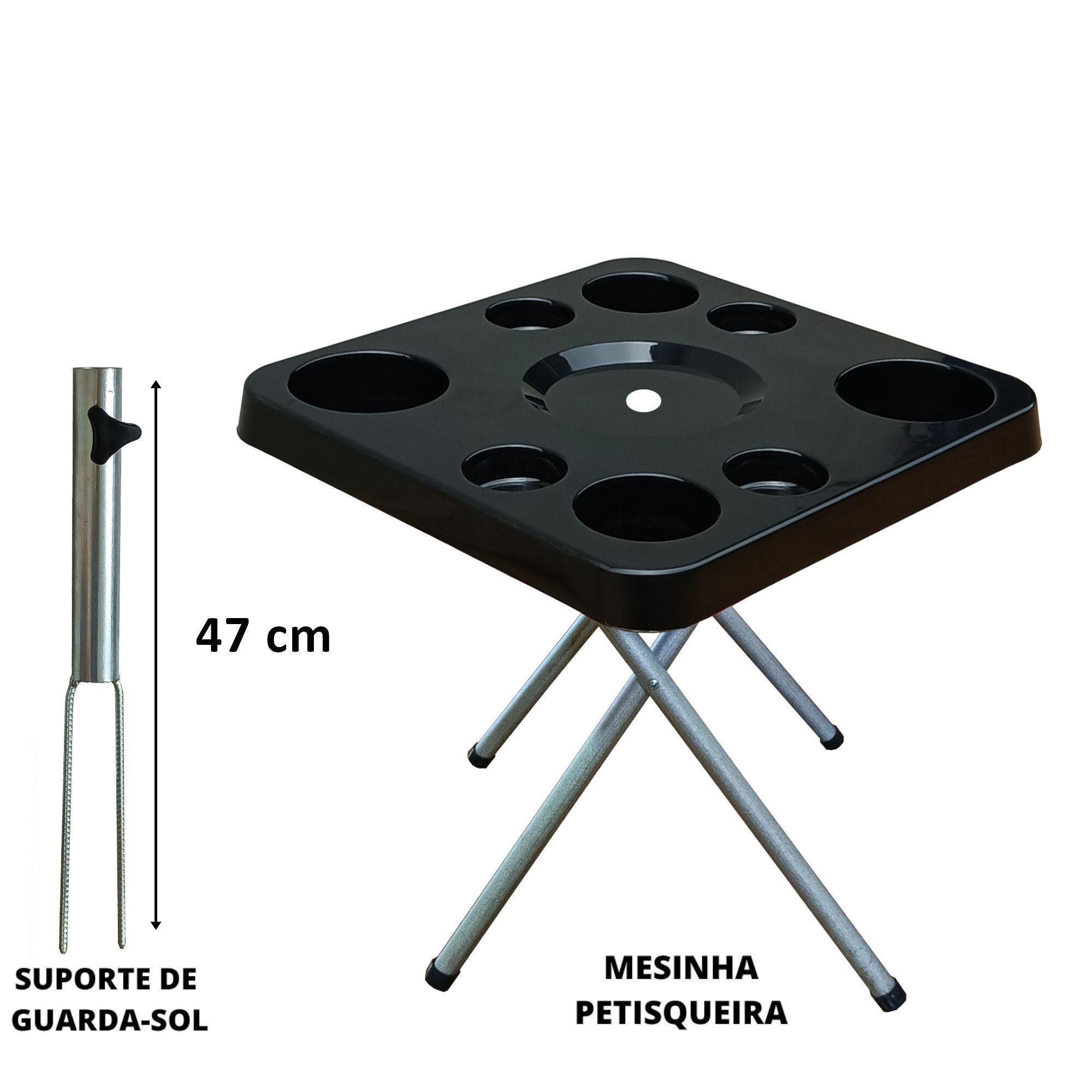 Mesa Praia Petisqueira Dobravel e Suporte Guarda Sol Chão Cor:preto - 4