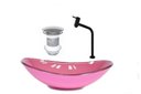 Ver imagem 1 de CUBA DE VIDRO OVAL 55CM ROSA + VALVULA + TORNEIRA PRETA