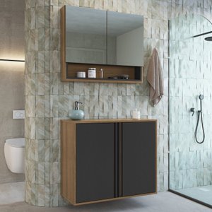 Gabinete de Banheiro 80cm com Espelheira 2 Portas sem Cuba Antônia