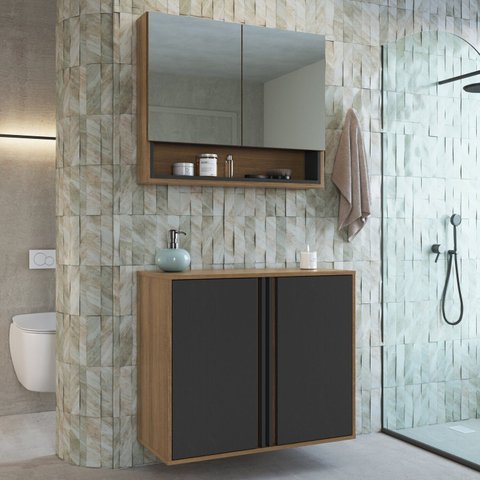 Gabinete de Banheiro 80cm com Espelheira 2 Portas sem Cuba Antônia