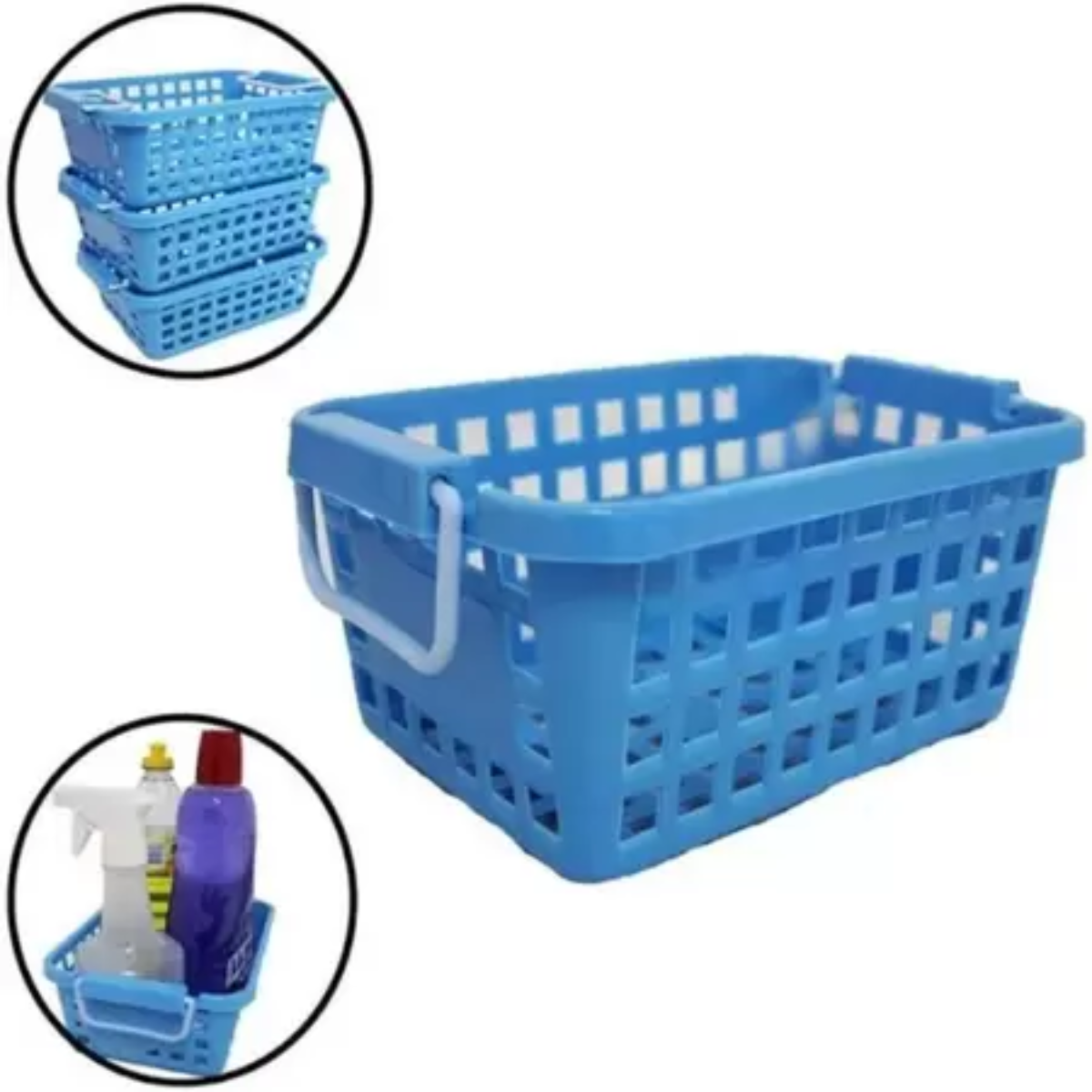 Kit 3 Cesto Organizador Cesta Empilhável Empilhamento Azul Casa Cozinha Loja Quarto Lavabo Escritóri - 4