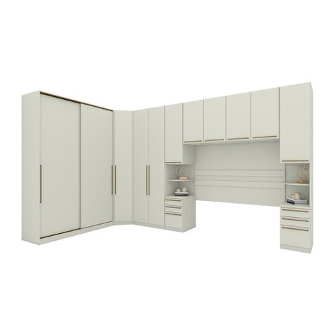 Quarto Modulado Casal 6 Peças Portas Desl. Seletto Areia