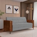 Ver imagem 2 de Sofá Living Decorativo Houston 2 Lugares 160cm Pés em Metal Veludo/ Pu Cinza/ Marrom G33 - Gran Belo