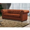 Ver imagem 1 de Sofá 3 Lugares com Tachas em Couro Legítimo Chesterfild 