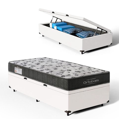 Cama Box Baú com Colchão Ortopédico Ortobom de Espuma D33 Iso 100 Solteiro 78cm