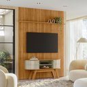 Ver imagem 1 de Kit New Silverstone Painel Piso-Teto Ripado e Bancada com 2 Portas Flexíveis em MDF Cumaru e Opala