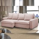 Ver imagem 2 de Sofá Retrátil Reclinável para Sala de Estar Living 215cm Vêneto F04 Veludo Rosê - Lyam Decor
