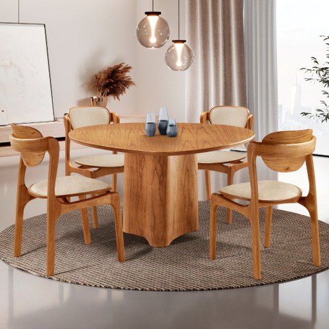 Sala de Jantar Mesa Selene 135cm Tampo Laminado Organico e 4 Cadeiras Solaris Soft