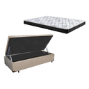 Ver imagem 1 de Cama Box Baú Solteiro Conforto Suede Bege + Colchão Solteiro Conforto Espuma D33 28x88x188