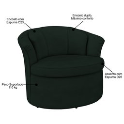 Kit 2 Poltronas Decorativas Sala de Estar 93cm Redonda Rubia M22 Veludo Verde - Mpozenato - 5