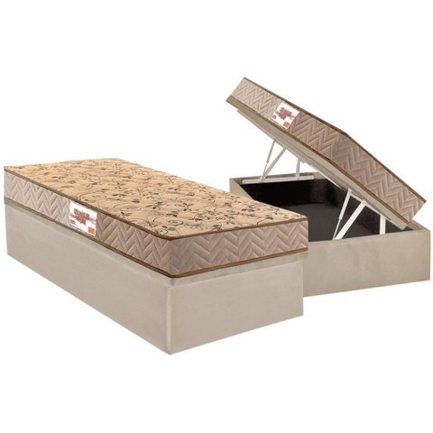 Conjunto Box Baú Solteiro: Colchão Molas Paropas Compact Ag 65 - D28 Royalle Clean + Base Crc