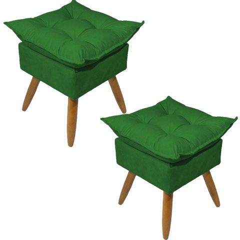 Kit 2 Puff Decorativo Quadrado para Sala Quarto Penteadeira Recepção Alice Pé Palito Castanho Suede