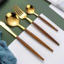 Ver imagem 6 de Faqueiro 24 Peças Cabo em Estampa de Madeira Organic Dourado