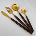 Ver mais imagens de Faqueiro 24 Peças Cabo em Estampa de Madeira Organic Dourado