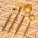 Ver imagem 7 de Faqueiro 24 Peças Cabo em Estampa de Madeira Organic Dourado