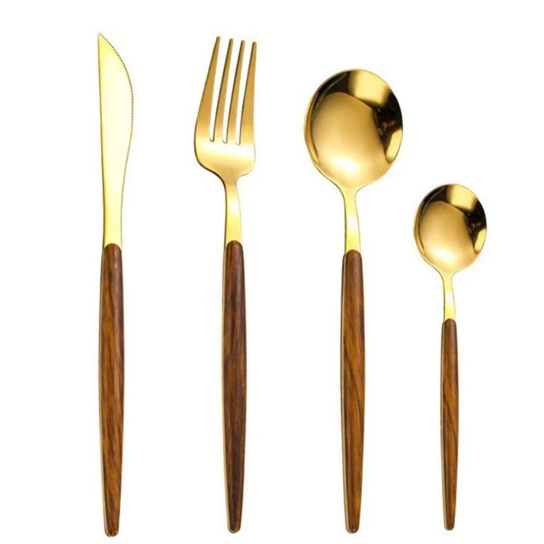 Faqueiro 24 Peças Cabo em Estampa de Madeira Organic Dourado Faqueiro 24 Peças Cabo em Estampa de Madeira Organic Dourado