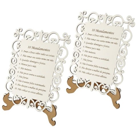 Kit 2 Quadros Decorativo MDF 20cm x 28cm para Sala de Estar 10 Mandamentos M01 Branco e Cru - Annie