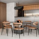 Ver imagem 2 de Cadeiras Sala Jantar Estofadas Courino ou Linho Pés Aço 2un Cor:caramelo com Preto
