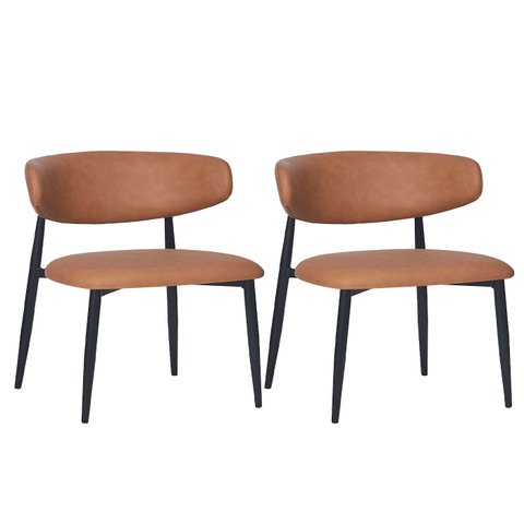 Cadeiras Sala Jantar Estofadas Courino ou Linho Pés Aço 2un Cor:caramelo com Preto